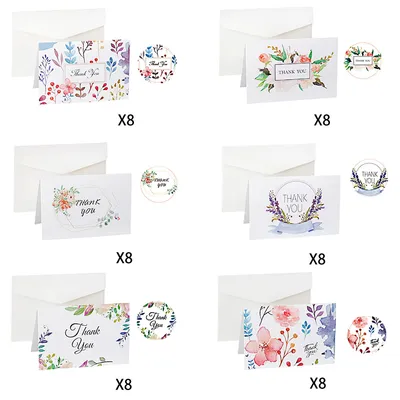 Immagine prodotto di Set di biglietti di ringraziamento, 48 pezzi, dimensioni 10,5 x 14 cm, con adesivi e buste, adatti a diverse occasioni