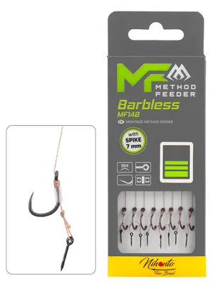 Produktbild von 8x 10cm MIKADO METHOD FEEDER MF14 BARBLESS Haken Rig mit 7mm Spike Nadel geflochtener Schnur #14 / 0,12 mm