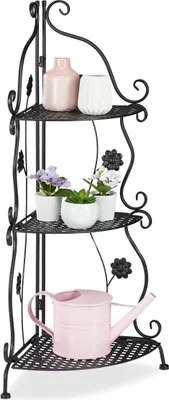 Produktbild von Relaxdays Blumenregal Metall, 3-stufiges Pflanzenregal, HxBxT: 82,5 x 31 x 31 cm, innen & außen, Retro Eckregal, schwarz