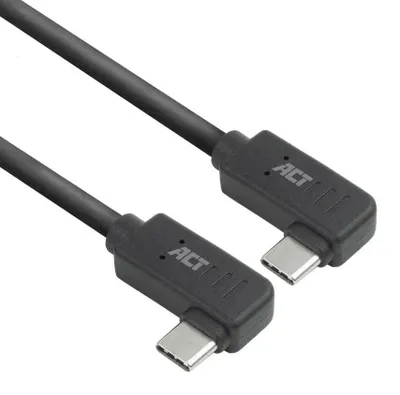 Produktbild von ACT USB 3.0 10 Gbit/s 60 W USB Type-C® (links/rechts abgewinkelt) auf USB Type-C® (links/rechts abgewinkelt) Kabel, 2 Meter, 2 m, USB C, USB C, USB 3.2 Gen 2 (3.1 Gen 2), 10 Gbit/s, Schwarz