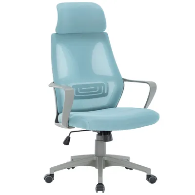 Produktbild von Bürostuhl mit Lordosenstütze im Netzstoff-Design Schreibtischstuhl mit Wippfunktion ergonomischer Drehstuhl mit einer verstellbaren atmungsaktiven Rückenlehne,Farbe:Grau/Blau