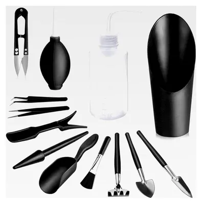 Produktbild von Gartenwerkzeug Set, 13-teiliges Mini Pflanzen Werkzeug Set, Sukkulenten-Werkzeuge und Bonsai Werkzeug Set für Innen- und Außenbereich, Schwarz