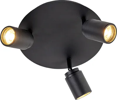 Produktbild von QAZQA - Modern Moderner BadSpot I Spotlight I Deckenspot I Deckenstrahler I Strahler I Lampe I Leuchte schwarz 3-flammig Spotbalken-flammig IP44 - Ducha - Stahl Rund - LED geeignet GU10