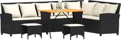 Produktbild von vidaXL 4tlg. Garten-Sofagarnitur mit Kissen L-Form Schwarz Poly Rattan