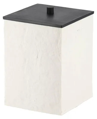 Produktbild von Eckiger abfalleimer aus polyresin mit steineffekt und mattschwarzem bambusdeckel 8l - weiss - Tendance
