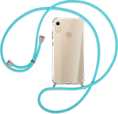 Produktbild von Handykette Backcover-Schutzhülle mit Band (Metall silberfarben) für Honor 8A / Huawei Y6s 2019 - türkis