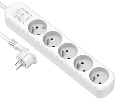 Productafbeelding van Electraline 32042, stekkerdoos met 5 stopcontacten en schakelaar, 1,5 meter, wit
