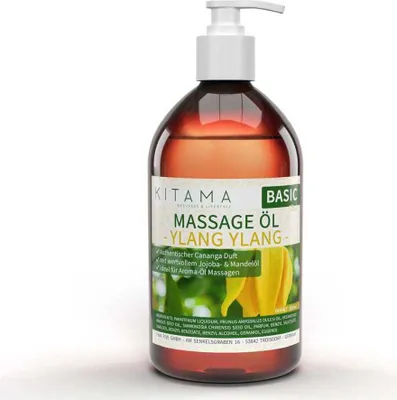 Produktbild von Kitama Aroma Massageöl Ylang Ylang Cananga 500ml I Pflegendes Körperöl für Massagen I Aroma-Öl für Massage, Thai-Massage & Spa