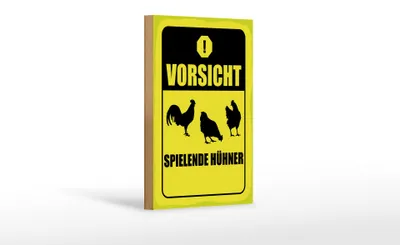 Produktbild von Holzschild Vorsicht spielende Hühner gelb, 30 x 20 cm, Holzschilder Spruch Hühner Tier  Ei