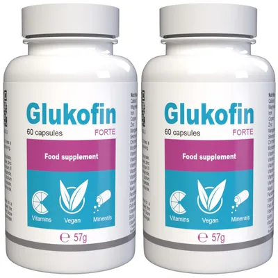Obrázek produktu pro Glukofin – 120 kapslí (2x60) s vysokým obsahem účinné látky – originální receptura ze Švýcarska – veganské a rostlinné složení s vitamíny a minerály – balení po 2 kusech
