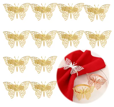 Serviettenringe, 12 Stück, 3 Farben, Schmetterling, Gold, 6,8 cm
