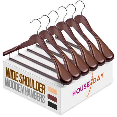 Produktbild von Kleiderbügel Holzbügel Anzugbügel - 6 Stück - Walnuss - 44,6 x 25 cm - Mit Antirutschmanschette