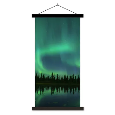 Produktbild von MuchoWow® Textilposter Nordlicht - Bäume - Wasser - Alaska 60x120 cm mit schwarzem Rahmen - Magnete