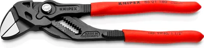 Produktbild von KNIPEX 86 01 180 SB Zangenschlüssel Zange und Schraubenschlüssel in einem Werkzeug mit Kunststoff überzogen grau atramentiert 180 mm (SB-Karte/Blister)