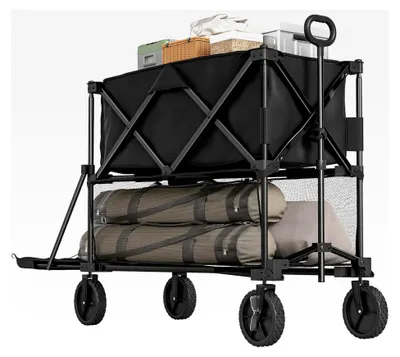 Produktbild von Bollerwagen 115L zweistufiger Handwagen mit verstellbarem Griff, Bremse, Transportwagen bis 200 kg belastbar, Gartenwagen für Einkauf