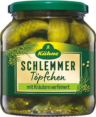 A jar of pickles with a label.