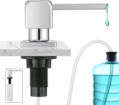 Produktbild von Unyqoos® Einbau-Küchen-Seifenspender Chrom – 500 ml Flasche, 1,0 m Verlängerungsschlauch, Befüllung von oben für Spülbecken