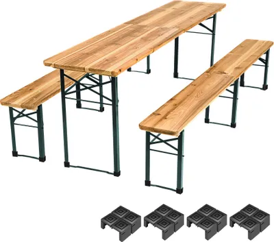 Produktbild von tectake Bierzeltgarnitur 3-tlg. faltbar Tannenholz Klarlack Tisch 220x50.5x77.5 cm Sitzbank Braun