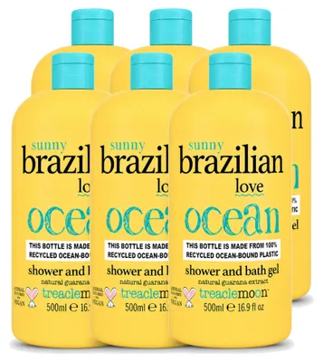 Imagen del producto de 6 unidades de gel de ducha y baño "Brazilian Love" de Treaclemoon - 500 ml cada uno - Paquete económico