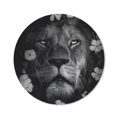 Produktbild von MuchoWow® Mauspad Mousepad Blumen - Dschungel - Löwe - Schwarz - Weiß 50x50 cm - Mousepads - Maus Mat - Pad - Mausunterlage - Vinyl