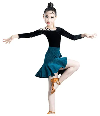 Productafbeelding van Latin Dansjurk voor Meisjes - V-hals en Gespleten Strapless Ontwerp - Maat 110