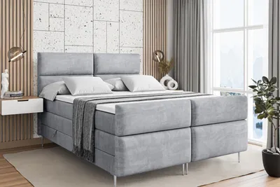 Produktbild von ALTDECOR Boxspringbett mit Silber Füßen, Matratze und Lattenrost, Topper, Fußteil, Polsterbett mit Bettkasten, Bett mit Stauraum H3- und H4- Matratze -BOXI3-FS-Z KING-180x200 - Grau Monolith