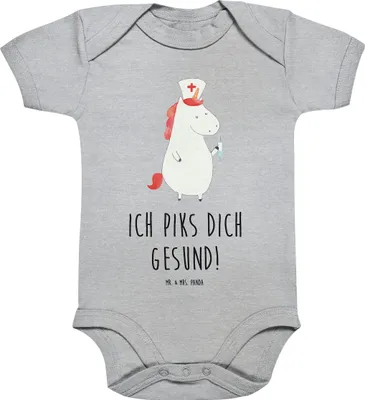Produktbild von Mr. & Mrs. Panda Strampler Einhorn Krankenschwester 1. - 3. Monat - Heather Grey - Geschenk, Baby, Ärztin, overall, Unicorn, Krankenhaus, babyanzug, babykleidung body