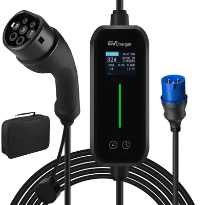 Produktbild von 7kW Mobiles EV Ladegerät Typ 2 – App-Steuerung 6-32A 6m Kabel, LCD-Display CEE Stecker