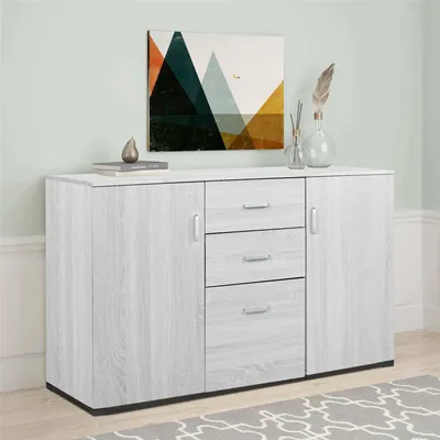 Produktbild von Kommode Dpavac, Wohnzimmer-Buffet, Wohnzimmer-Sideboard, modernes Sideboard mit 3 Türen und 2 Schubladen, 120x40h83 cm, Grau