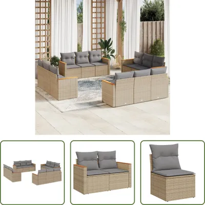 Produktbild von The Living Store 12-tlg. Garten-Sofagarnitur mit Kissen Beige Poly Rattan