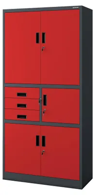 Produktbild von Büroschrank Aktenschrank Tresor Schubladen Geheimfach Stahlblech 185 cm x 90 cm x 40 cm anthrazit-rot