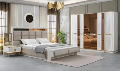 Obrázok produktu pre Elegantná spálňová zostava s posteľou, 2 nočnými stolíkmi a šatníkovou skriňou
