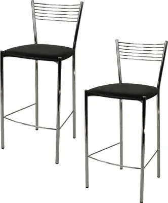 Produktbild von t m c s Tommychairs - 2er Set moderne Barhocker ELEGANCE für Küche und Esszimmer, robustes Gestell aus verchromtem Stahl, gepolsterte Sitzfläche mit schwarzem Kunstleder bezogen