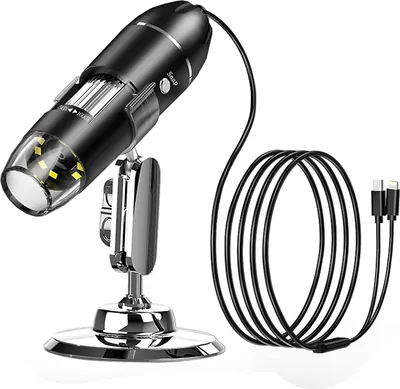 Produktbild von Digitales USB-Mikroskop, Hand-Inspektionskamera, 50- bis 1600-fache Vergroesserung, mit verstellbarem Staender, LED-Fuelllichter, tragbare Mikroskope, kompatibel mit iOS- und Android-Smartphones