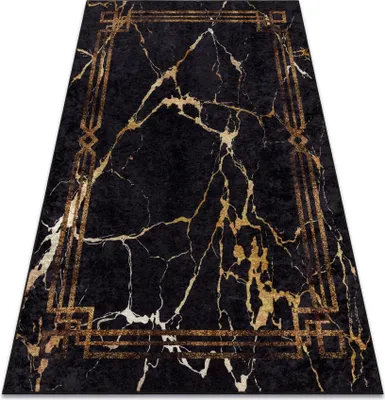 Produktbild von MIRO 51333.801 Waschteppich Marmor, Rahmen Anti-Rutsch - schwarz / gold Schwarz 140x190 cm