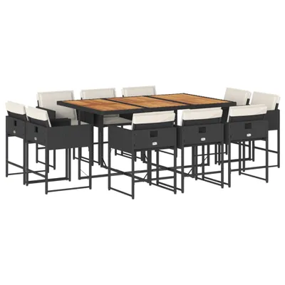 Produktbild von 11-tlg. Garten-Essgruppe mit Kissen Schwarz Poly Rattan