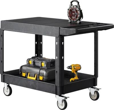 Immagine prodotto di Carrello portautensili VEVOR, portata massima 250 kg, 940 x 645 mm Carrello da officina, carrello multiuso in plastica con due ripiani e ruote girevoli a 360°
