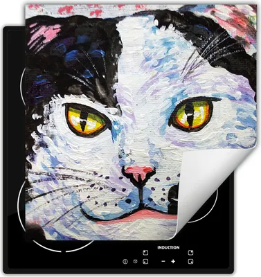 Produktbild von DarHaus Herdabdeckplatte 60x52 cm Anti Rutsch Matte Aufrollbar, bunt - Katze