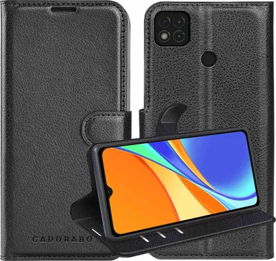 Produktbild von Cadorabo Hülle für Xiaomi RedMi 9C / RedMi 10A in PHANTOM SCHWARZ Schutzhülle mit Magnetverschluss, Standfunktion und Kartenfach Flip Case Cover Etui Handy Klapp Hülle Book Tasche