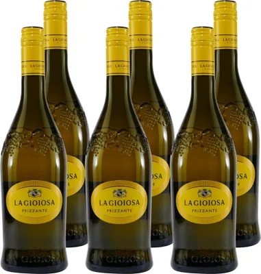 Six bottles of white wine arranged in two rows of three against a white background.