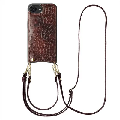 Image de Étui Selencia Nova Croco avec cordon et porte-carte pour Apple iPhone 17 / 16 - Bordeaux