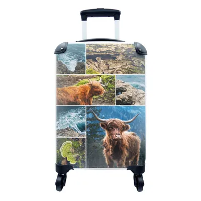 Produktbild von MuchoWow® Koffer Handgepäck Trolley Rollkoffer Kleine Reisekoffer mit 4 Rollen - Schottischer Highlander - Collage - Tiere - Cabin Size < 55x40x23 cm & 55x40x20 cm - Fotokoffer - Kabinenkoffer - Boardgepäck - Reise-Box - Reisekoffer - Reisegepäck - Koffer mit Bild - Trolley für Kinder