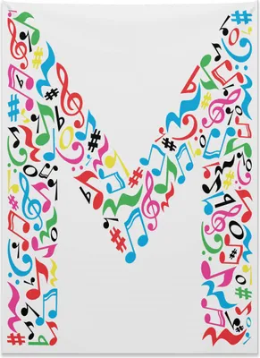 Produktbild von Abakuhaus Buchstabe M Wandteppich, Anmerkungen Musikhauptstadt M aus Weiches Mikrofaser Stoff Kein Verblassen Klare Farben Waschbar, 110 x 150 cm, Mehrfarbig