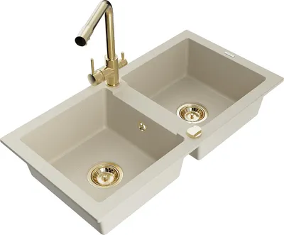 Immagine prodotto di Mexen Mario lavello da cucina in granito a 2 vasche con rubinetto Duero, beige - 6504-69-671600-50