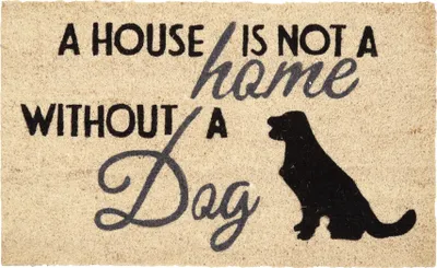 Produktbild von Betz Kokosmatte aus 100% Kokos - Fußmatte - Fußabstreifer –Schmutzfangmatte Muster A House is NOT A Home Without A Dog Größe 45 cm x 75 cm x 1,5 cm