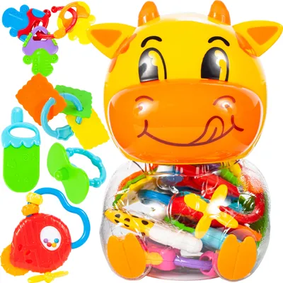 Produktbild von MalPlay Rassel Set | | 6 x Rassel-Beißring-Set Spielzeug für Jungen und Mädchen - Lernspielzeug für Babys und Kleinkinder