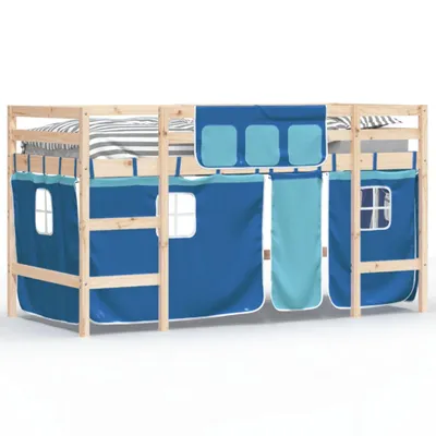 Produktbild von Kinderhochbett mit Vorhängen Blau 90x190 cm Massivholz Kiefer
