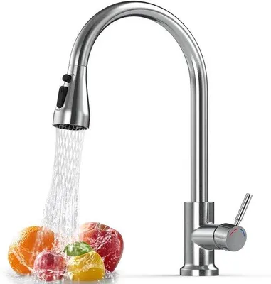 Produktbild von Ausziehbare Edelstahl-Küchenarmatur, 360° drehbar, 4-Sprühfunktionen