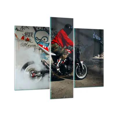 Produktbild von Bilder auf glas - Motorrad motorradfahrer graffiti - 95x80cm - Glasbilder - Wandbilder - Kunstdruck - zum Aufhängen bereit - Wanddekoration aus Glas - Glas Bilder - Wandbild auf Glas - GCB95x80-2265