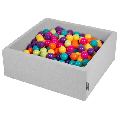 Obrázek produktu pro KiddyMoon 90x30cm/300 míčků ∅ 7cm Kulatý Suchý Bazén s míčky Certifikováno vyrobeno v EU, Světle Šedá: Světle Zelená/Žlutá/Tyrkysová/Oranžová/D Růžová/Fialová